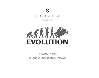 Motorcycle Evolution Embroidery File – Biker Stitch Design – Funny Rider Patch for Jackets, Hoodies, Vests – Digital Download