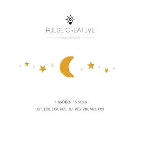Moon and Stars Embroidery File – Baby Sleep Stitch Design – Night Sky Machine Embroidery for Nursery, Pillows, Pajamas – Digital