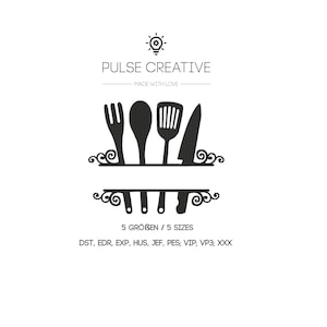 Kitchen Embroidery File, Split embroidery design, Kitchen Utensils embroidery pattern, cutlery Embroidery File, cooking embroidery design