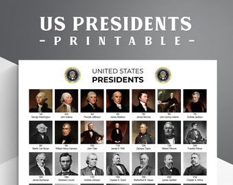 Printable United States Presidents Sheet. American history printable. American presidents. USA presidents.