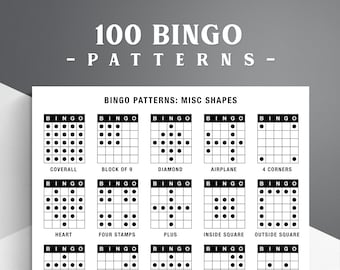 100 Bingo Patterns. Bingo Winning Patterns. Bingo Alphabet, Numbers, Signs, Shapes | PDF Download