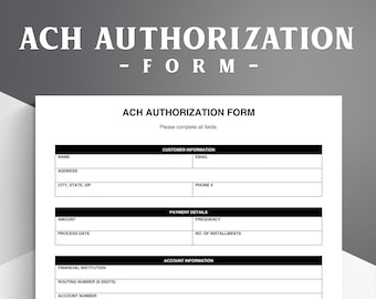 ACH Payment Authorization Form Template Download Etsy
