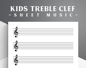 Kids Printable Treble Clef Sheet Music for Letter/A4. Blank Sheet Music Printable. Treble Staff Paper. Blank Music Paper.