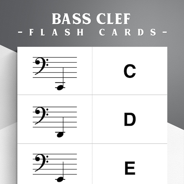 Printable Music Note Flash Cards. Bass Clef. Learning to Read Music. Beginner Band Practice.