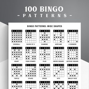 100 Bingo Patterns. Bingo Winning Patterns. Bingo Alphabet, Numbers, Signs, Shapes | PDF Download