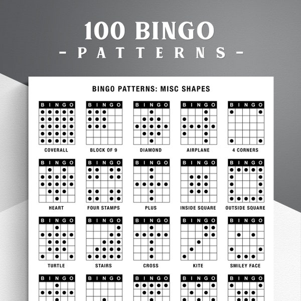 100 modèles de bingo. Modèles gagnants de bingo. alphabet bingo, chiffres, signes, formes | Téléchargement PDF