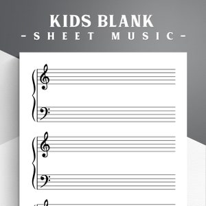 Kinder Klavier Noten zum Ausdrucken für Letter/A4. Blank Notenblatt zum ausdrucken. Klavier Notennadel Papier. Blanko-Musikpapier. Klavier lernen.