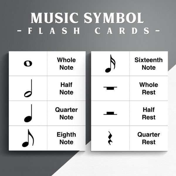 44 Printable Music Symbol Flash Cards for Learning Music Theory. Music Notation Flash Cards.