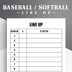 Foglio stampabile per la formazione di baseball/softball. Formazione in battuta. Formazione dell'ordine di battuta. Formazione di baseball.