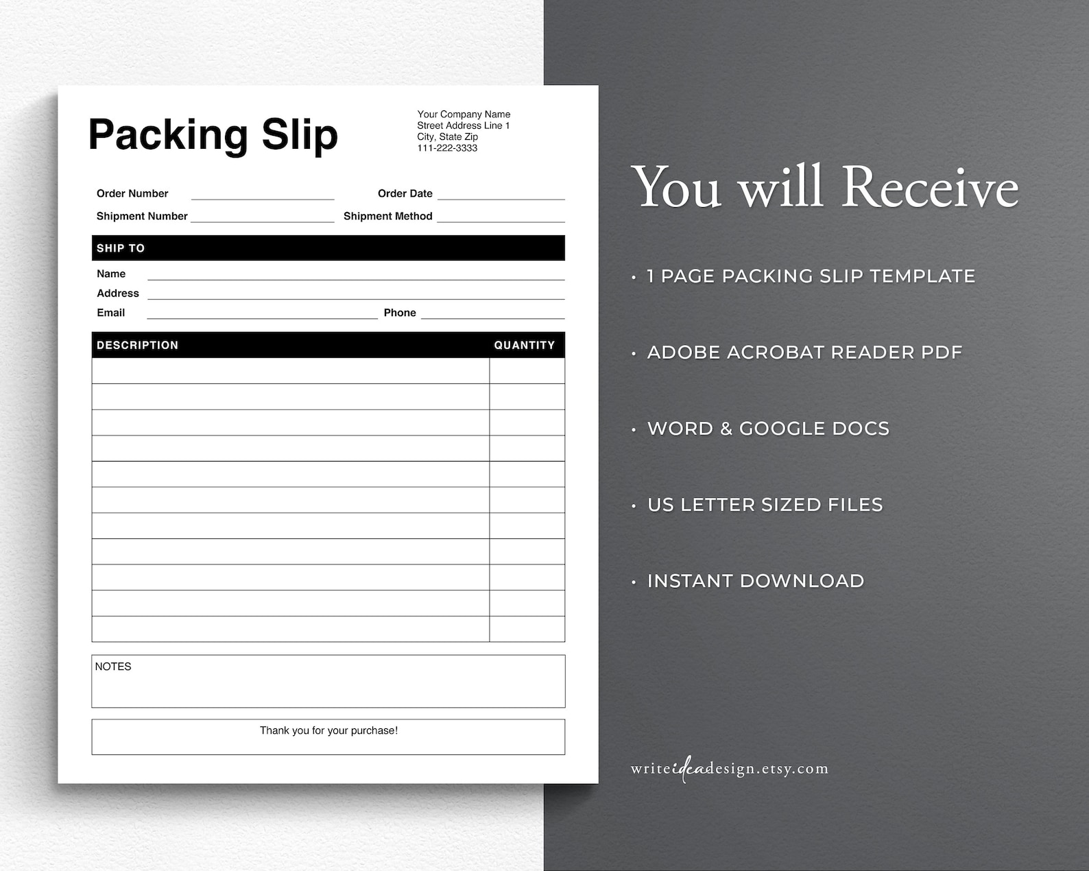 Editable Packing Slip Template: PDF, Google Docs, Word (8.5x11 US ...