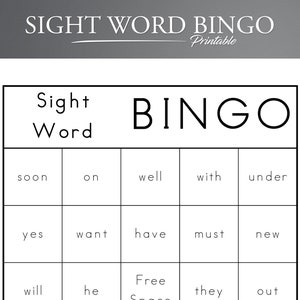 Kindergarten Sight Word Bingo. 100 cartes de bingo à vue. Jeux de maternelle. Jeux préscolaires. Jeux de mots à vue.