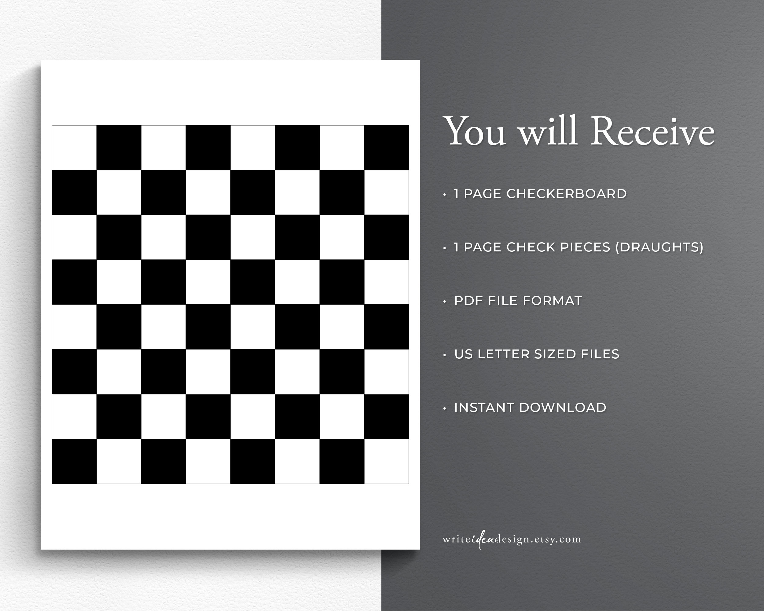 Printable Checkers Game. Printable Board Game. Printable Game. Etsy