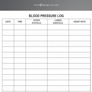 Afdrukbaar bloeddruklogboek met grote letters. Bloeddrukmeter. Hypertensie-tracker. PDF-formaat. Amerikaanse lettergrootte.