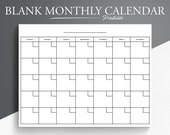 Blank Monthly Calendar. Printable Calendar. Digital Calendar PDF. Print Ready Calendar Page. Blank Calendar Page