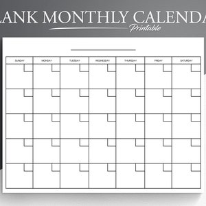 Blanko Monatskalender. Druckbarer Kalender. Digitaler Kalender PDF. Druckfertige Kalenderseite. Leere Kalenderseite