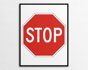 Señal de Stop imprimible en tamaños Carta y A4 de EE. UU., Descarga instantánea PDF/PNG