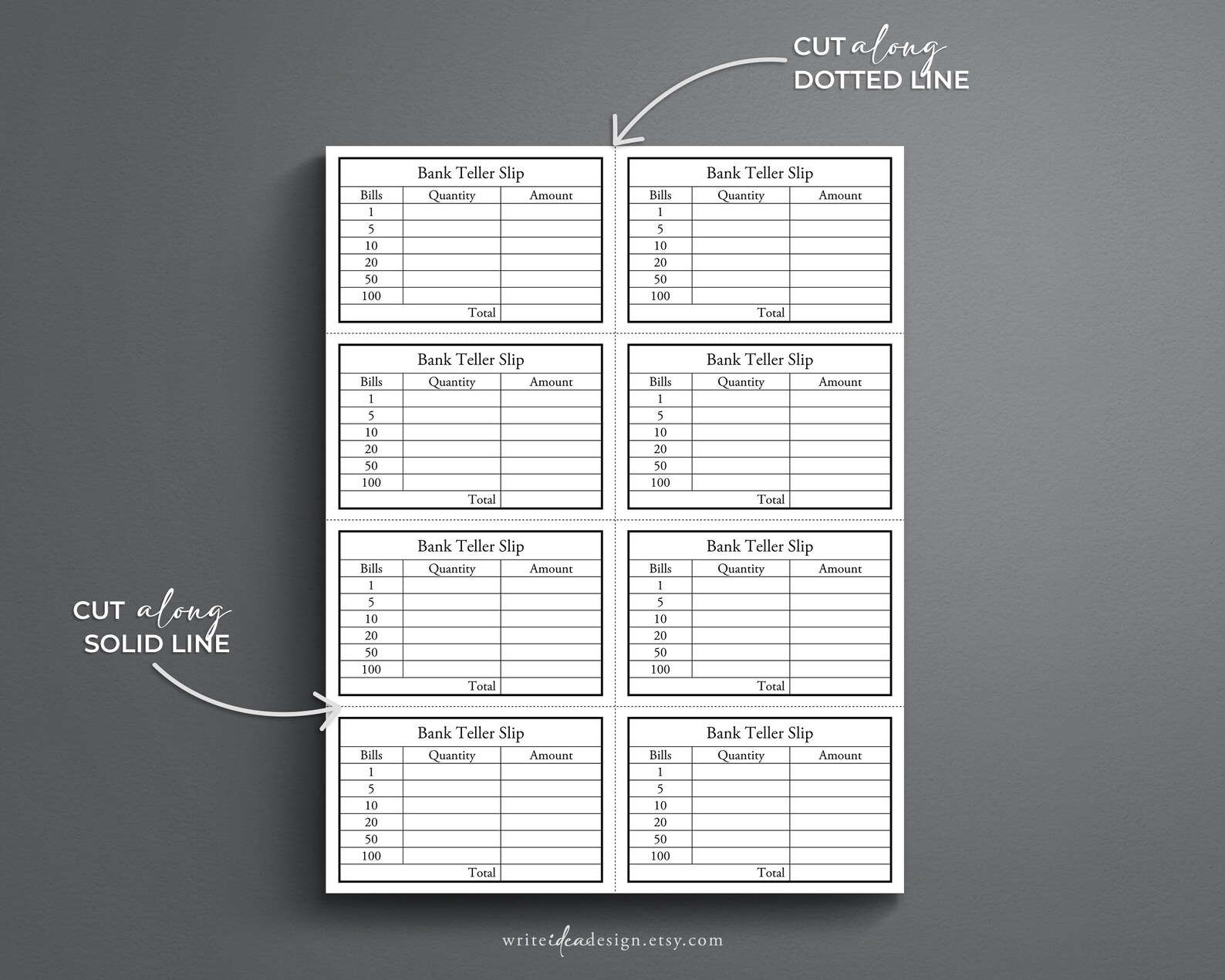 Bank Teller Slip Printable (PDF) - Etsy