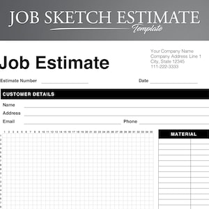 Job Sketch Estimate Form | Editable Estimate Template | Printable Estimate Template | Estimate Template Word | Job Estimate Form Template