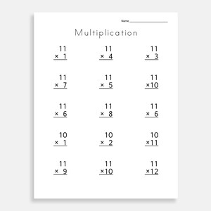 Multiplication Worksheets for 1-12. Math Worksheets. Preschool - Etsy