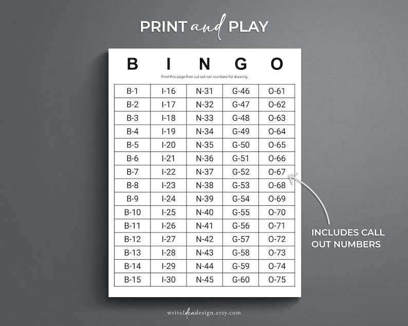 Printable Jumbo Bingo Cards Set of 1000. Large Print Bingo. Etsy Canada