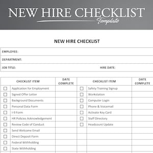 New Hire Checklist. Employee Onboarding Checklist. HR New Employee Form