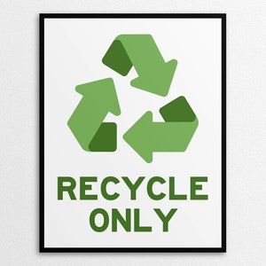 Segnali di solo riciclaggio stampabili nei formati Lettera USA e A4, download istantaneo PNG/PDF