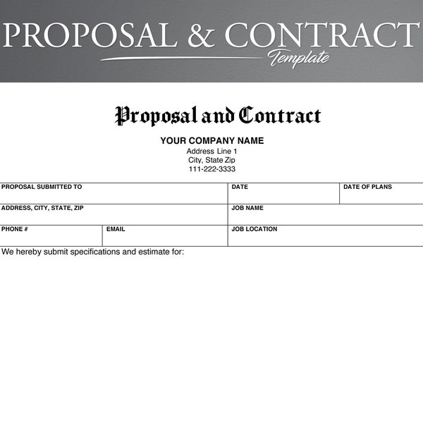 Contract Template. PDF/Google Docs/Microsoft Word. Contract and Proposal. Contract Form. Quote Form. Job Proposal. Service Contract.