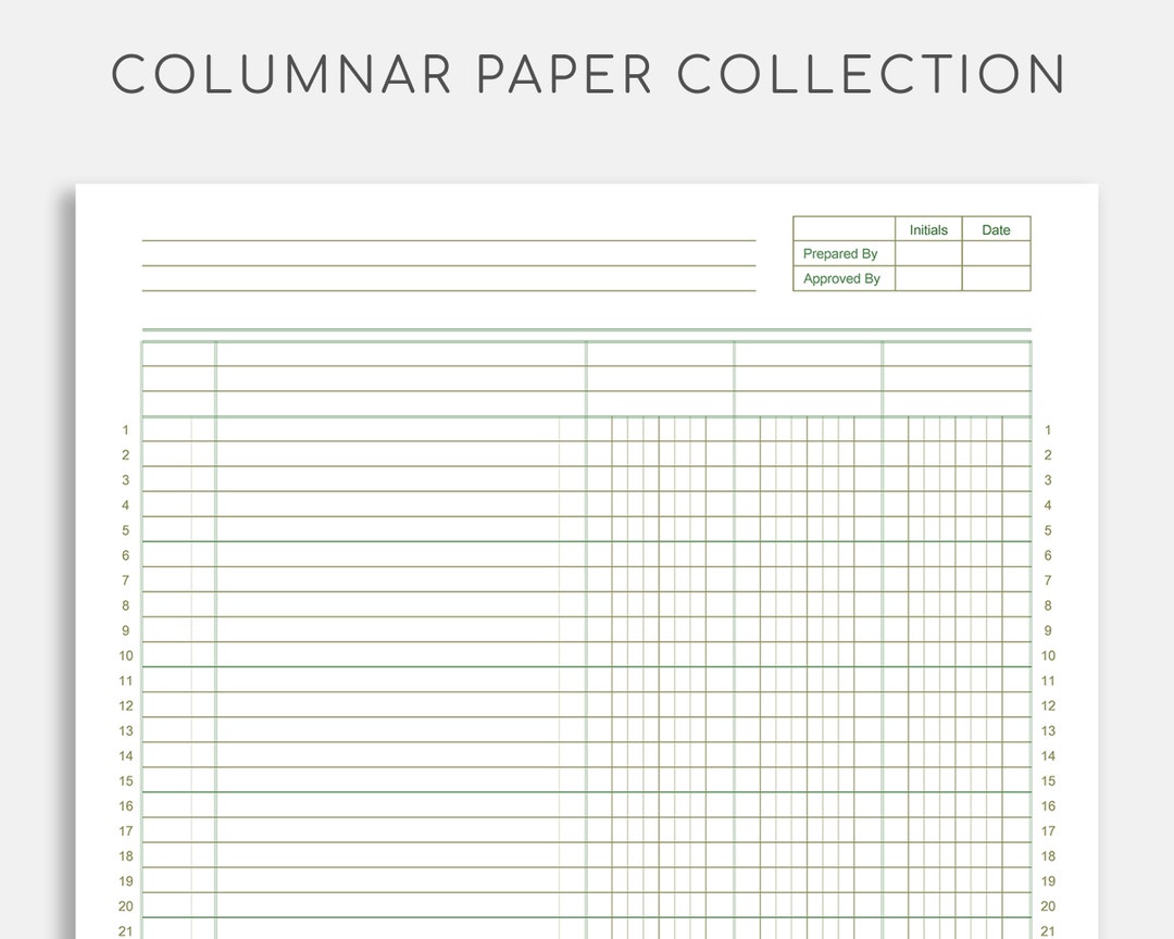 Printable Columnar Paper. Accounting Ledger. Digital Ledger Etsy