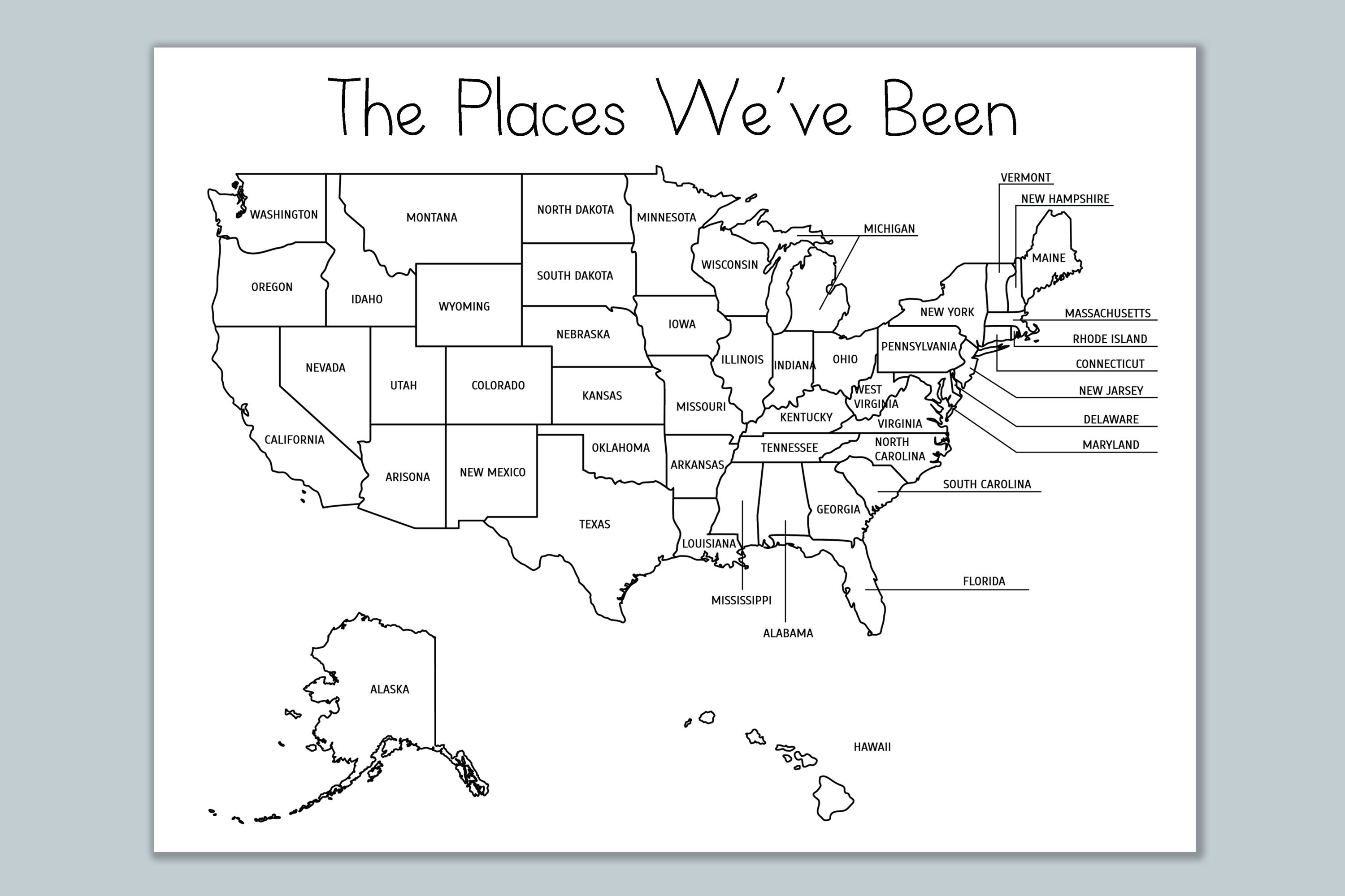 Places I've Been Map. USA Coloring Page. Places We've | Etsy