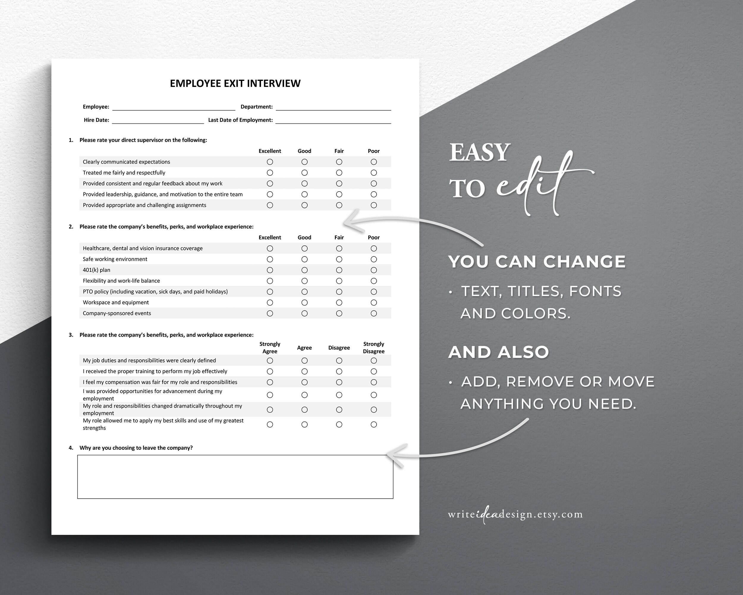 Employee Exit Interview for Google Docs/microsoft Word. - Etsy