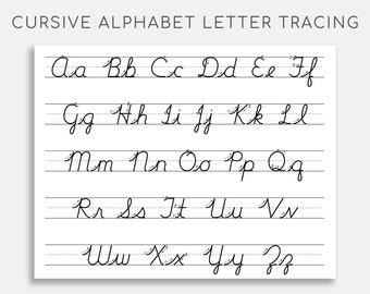cursive alphabet tracing worksheet printable trace the etsy canada