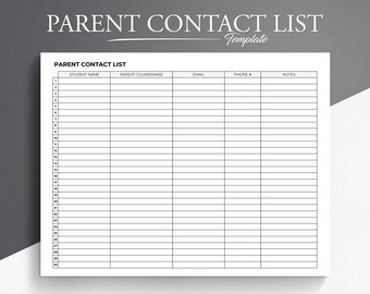 Parent Contact List Template: Excel, Google Sheets, Printable PDF