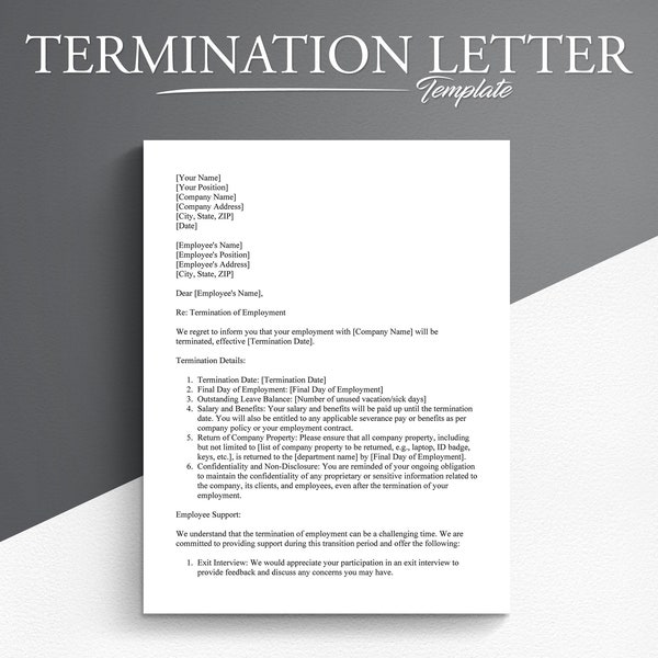 Termination Document Example Employee Termination Letter Template - Etsy