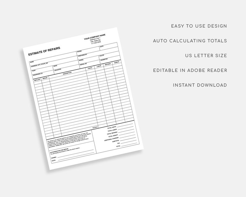 Auto Repair Estimate. Body Shop Estimate. Auto Body Estimator. Etsy