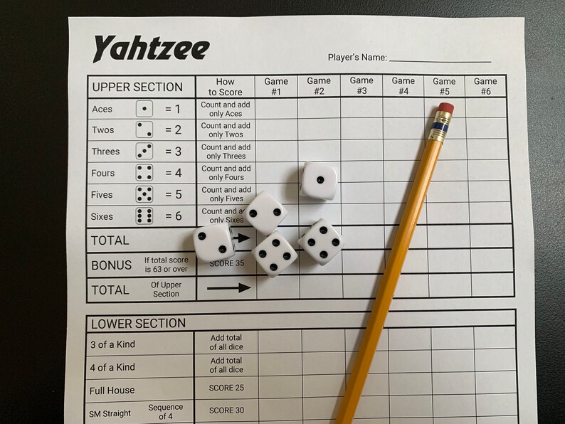 Yahtzee Score Card Yahtzee Printable Score Card Print Your Etsy