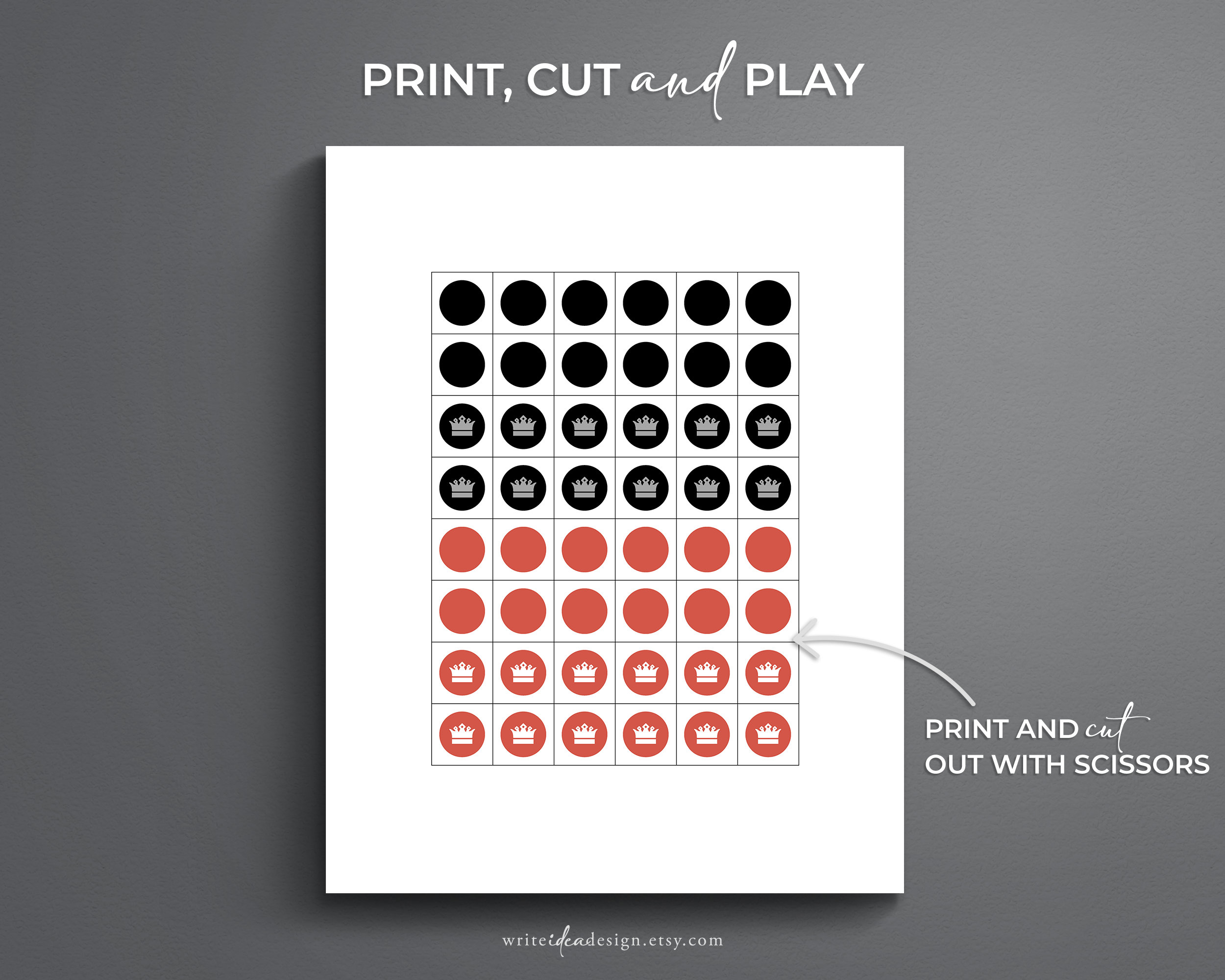 Printable Checkers Game. Printable Board Game. Printable Game. Etsy