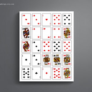 May include: A printable sheet of playing cards with a white background and black outlines. The cards are arranged in a grid pattern, with each card showing a different suit and rank. The suits are hearts, diamonds, clubs, and spades. The ranks are Ace, 2, 3, 4, 5, 6, 7, 8, 9, 10, Jack, Queen, and King.