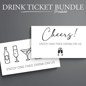 Conjunto de 5 plantillas de boletos de bebidas imprimibles para bodas y fiestas. Vale de bebida. Cupón de bebida. Cupón de barra.
