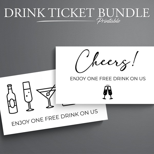 Set of 5 Printable Drink Ticket Templates for Weddings and Parties. Drink Voucher. Drink Coupon. Bar Coupon.