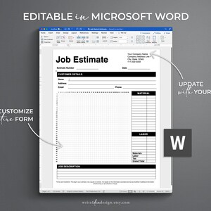 Job Sketch Estimate Form | Editable Estimate Template | Printable ...