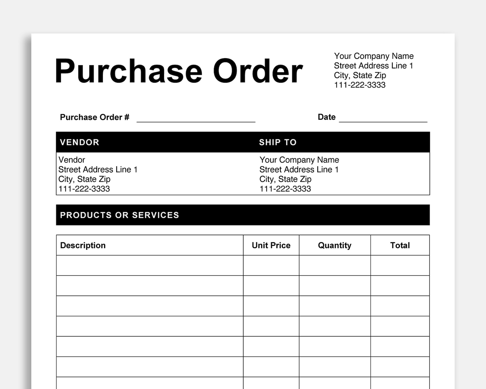 Purchase Order Template. Pdf/google Docs/microsoft Word. - Etsy