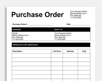 Purchase Order Template. PDF/Google Docs/Microsoft Word. Purchase Order Form. Order Template.