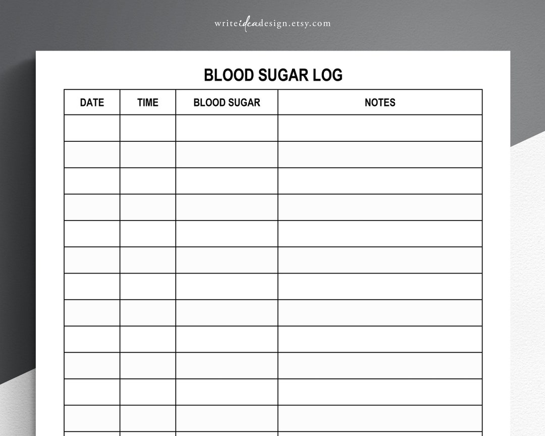 printable large print blood sugar log. blood sugar tracker