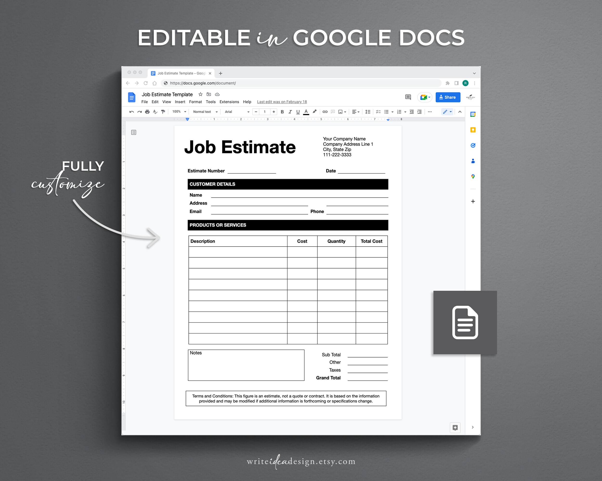Job Estimate. Pdf/google Docs/microsoft Word. Contractor Etsy UK