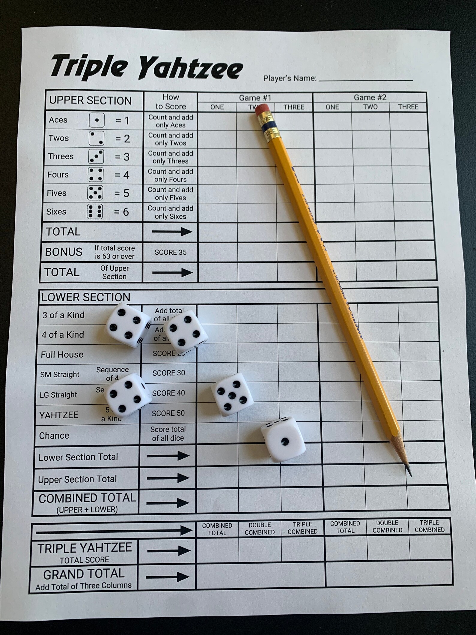 Triple Yahtzee Score Card Triple Yahtzee Printable Score Etsy