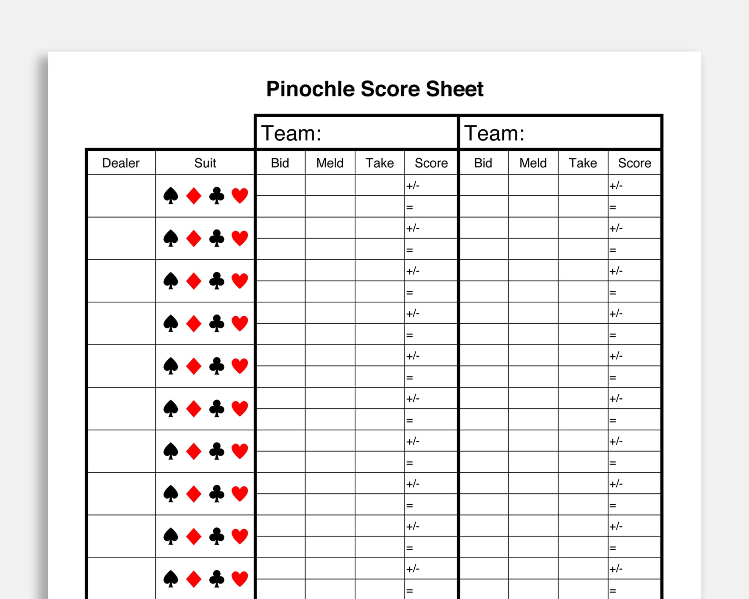 Pinochle Score Sheet For 3 Players