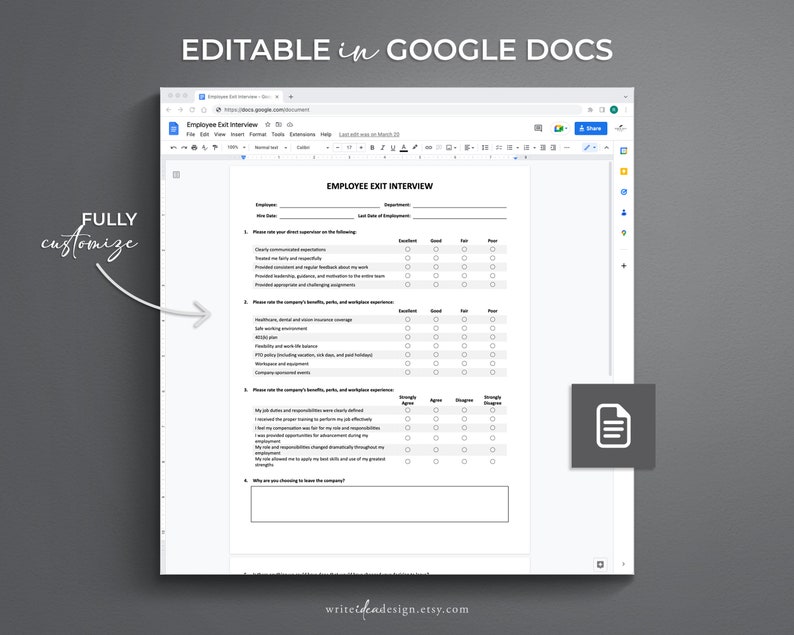 Employee Exit Interview for Google Docs/microsoft Word. - Etsy