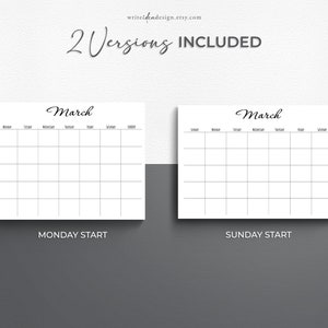 Printable Blank Monthly Calendar. Monday/sunday Start. Letter/a4 ...