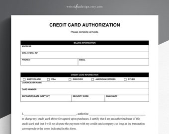 Credit Card Authorization. PDF/Google Docs/Word. Credit Card Billing. Accounts Receiveable.