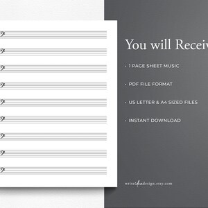 Printable Bass Clef Sheet Music for Letter/a4. Blank Music - Etsy